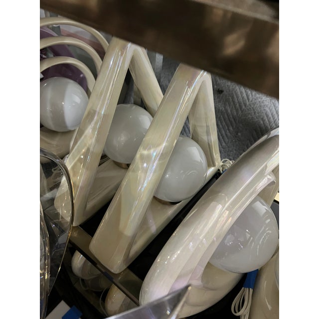 1980s Art Deco Triangle Ceramic Lamp - a Pair For Sale - Image 4 of 4