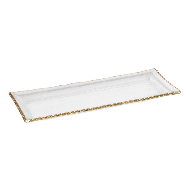 Cassiel Rectangular Trays with Jagged Gold Rim, Set of 2, Large For Sale