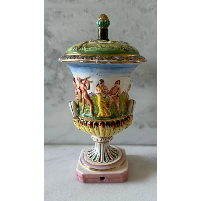 Neoclassical Hand Painted Capodimonte Porcelain Urn For Sale - Image 3 of 14