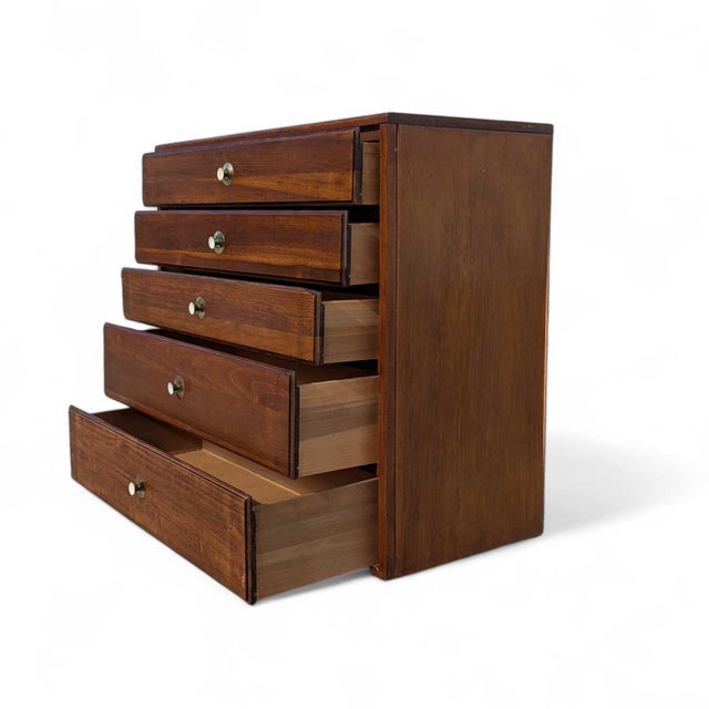 Vintage Mid-Century Walnut Six-Drawer Chest With Brass Pulls For Sale - Image 14 of 18