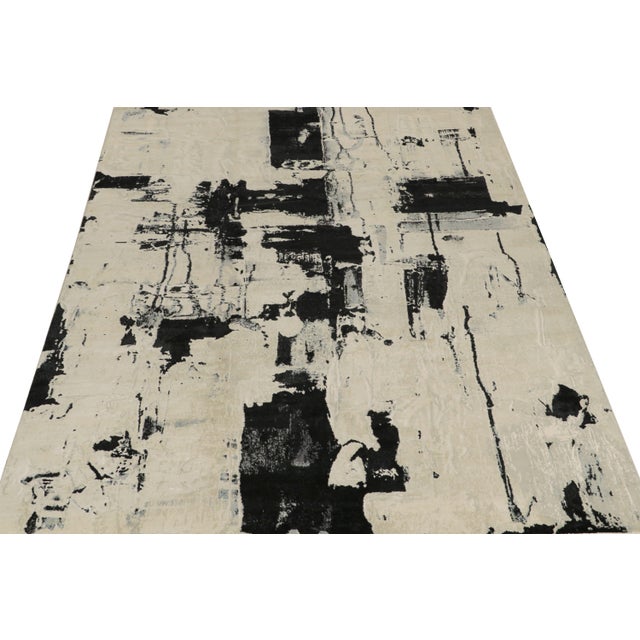 2010s Rug & Kilim’s Abstract Rug in Ivory With Black and Ice Blue Patterns For Sale - Image 5 of 7