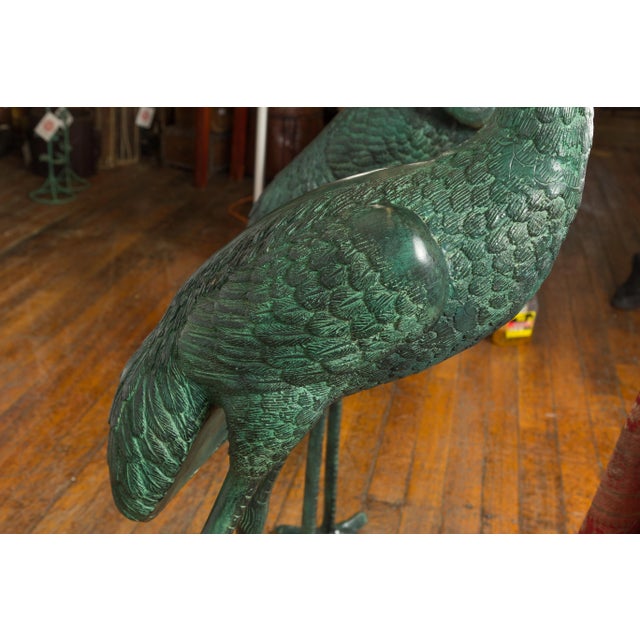 Contemporary Contemporary Verdigris Bronze Crane Sculptures Tubed as Fountains - A Pair For Sale - Image 3 of 12