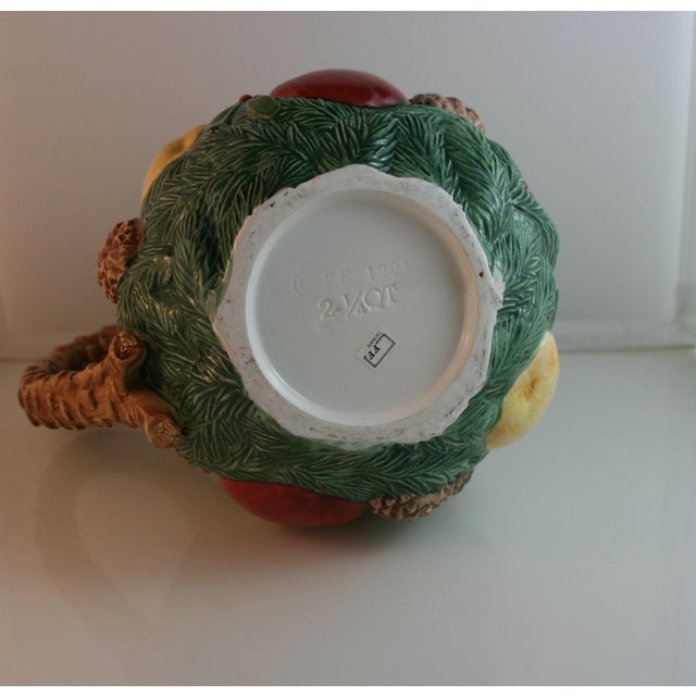 Vintage Fitz & Floyd Woodland Large Pitcher With Raised Apples Pears Pinecones Detail For Sale - Image 9 of 9