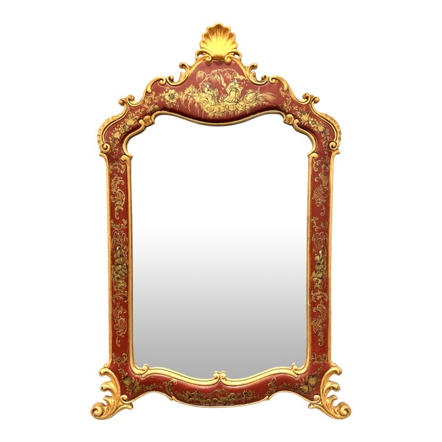 Italian Carved Chinoiserie Oxblood Mirror For Sale