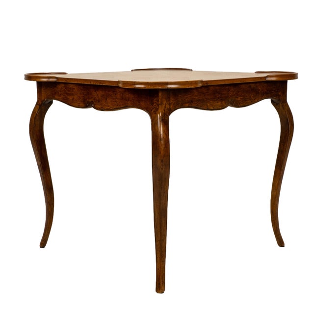 1970s Italian Cabriole Leg Parquetry Top Oak Game Table Made in Italy For Sale - Image 4 of 9