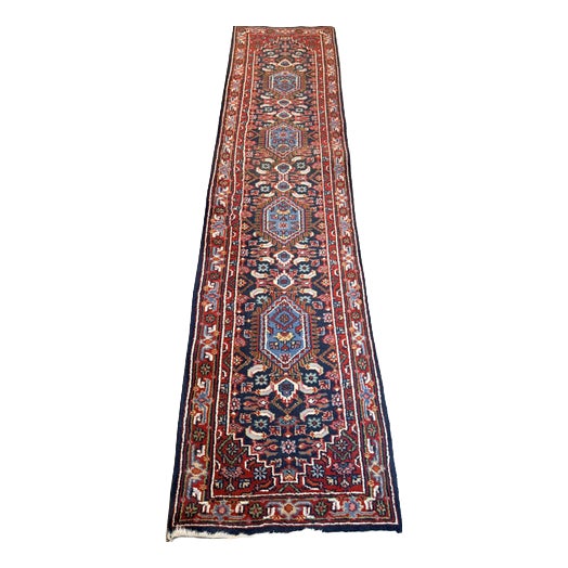 Hand Knotted Heriz Runner with Vibrant Colours For Sale