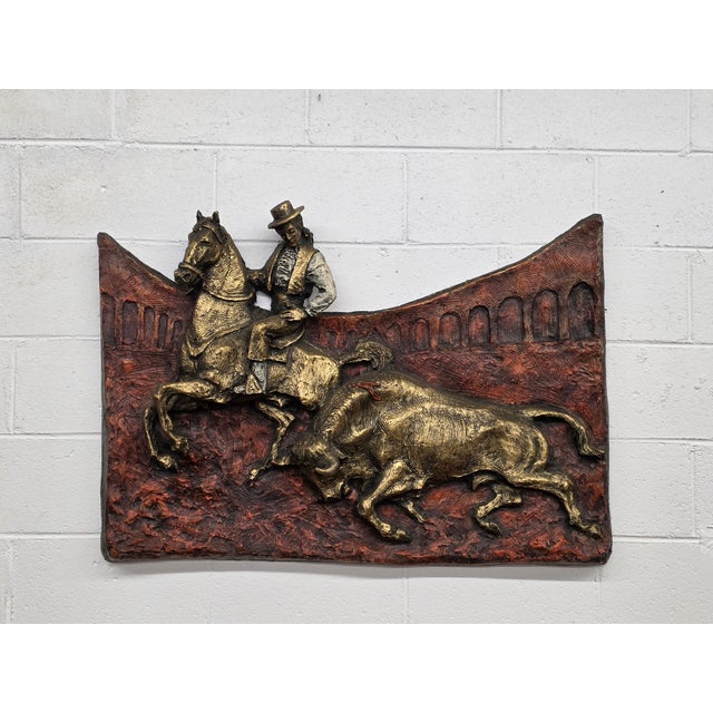 Rustic 1960s Mid Century Sculpted Fiberglass Bull Fighter Wall Sculpture For Sale - Image 3 of 5