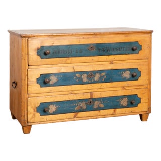 19th Century Pine 3-Drawer Chest With Original Painted Decoration, Dated 1873 For Sale