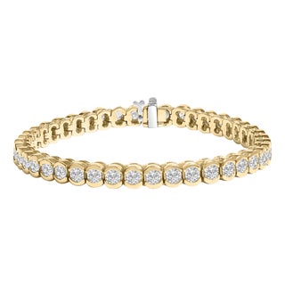14K Yellow Gold 8.00 Cttw Half Bezel Set Diamond Tennis Bracelet (H-I Color, SI2-I1 Clarity) - 7" Inches For Sale