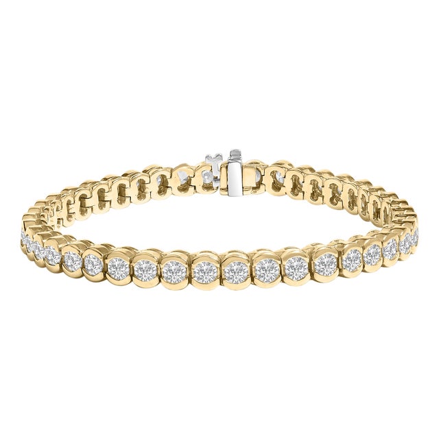 14K Yellow Gold 8.00 Cttw Half Bezel Set Diamond Tennis Bracelet (H-I Color, SI2-I1 Clarity) - 7" Inches For Sale