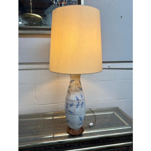 Mid-Century Modern Vintage MCM Bitossi Table Lamp, Ceramic With Blue Leaves, Italy, 1950s For Sale - Image 3 of 11