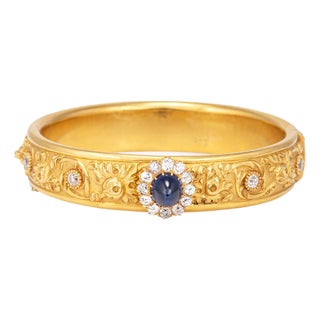 Antique Gia No Heat Sapphire Diamond Bracelet 19k Yellow Gold Leitao & Irmao For Sale