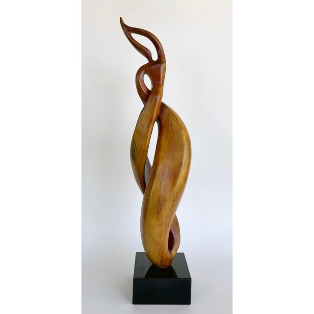 1980s 1980s Organic Modern Carved "Spiral" Abstract Wood Sculpture on Acrylic Cube Base For Sale - Image 5 of 11