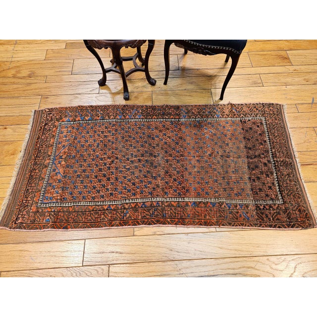 Textile 19th Century Turkmen Yomut Area Rug in Allover Geometric Pattern in Dark Red, Brown, French Blue For Sale - Image 7 of 18