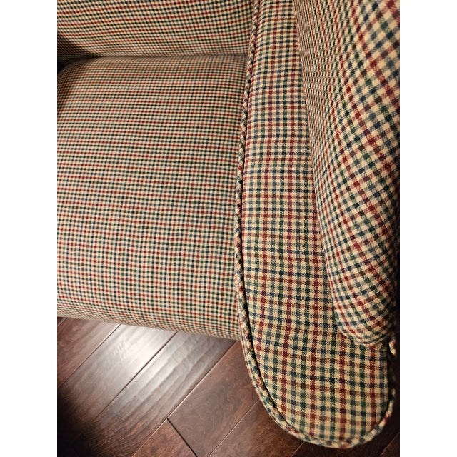 Textile Primitive Colonial Upholstered Wingback Chairs For Sale - Image 7 of 12