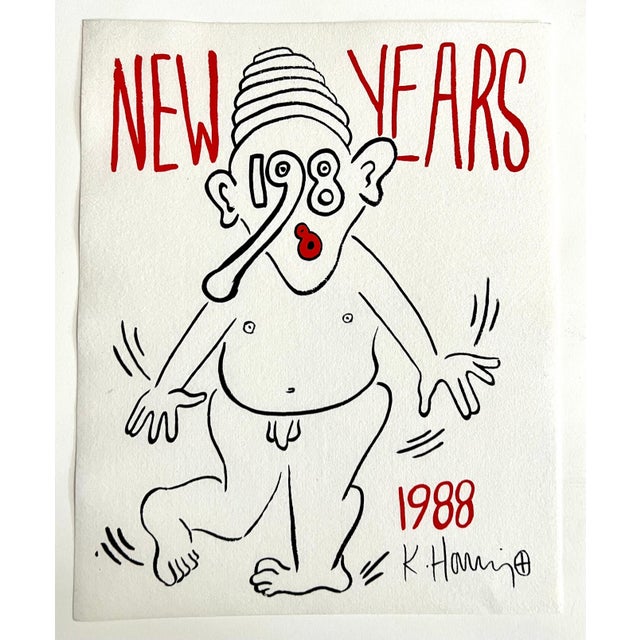 Keith Haring, New Years 1988, Keith Haring Pop Art Nude Color Silkscreen Print Invitation, 1988 For Sale In Miami - Image 6 of 8