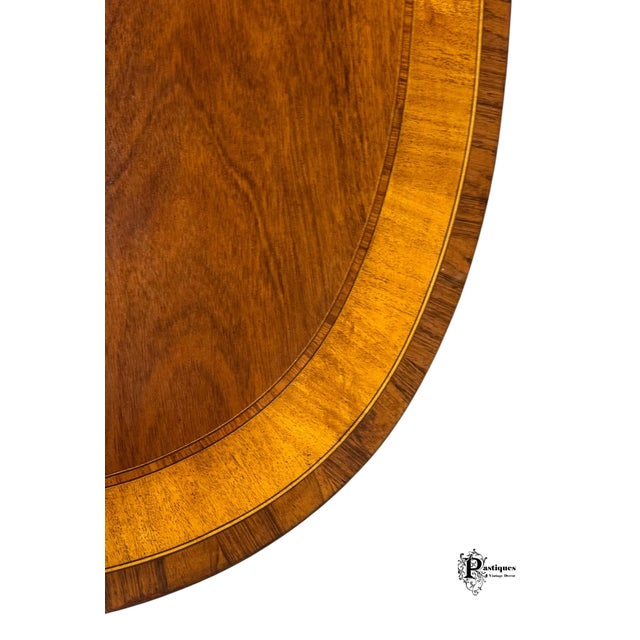 Vintage Traditional Federal Style Mahogany & Satinwood Banded Extension Dining Table For Sale - Image 11 of 12