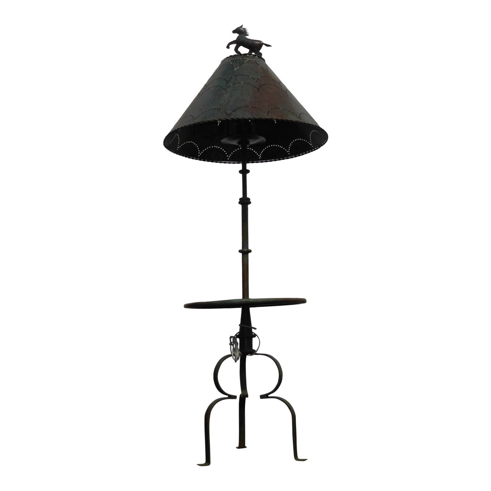 Wrought Iron Western Cowboy Horse Motif Floor Lamp With Metal