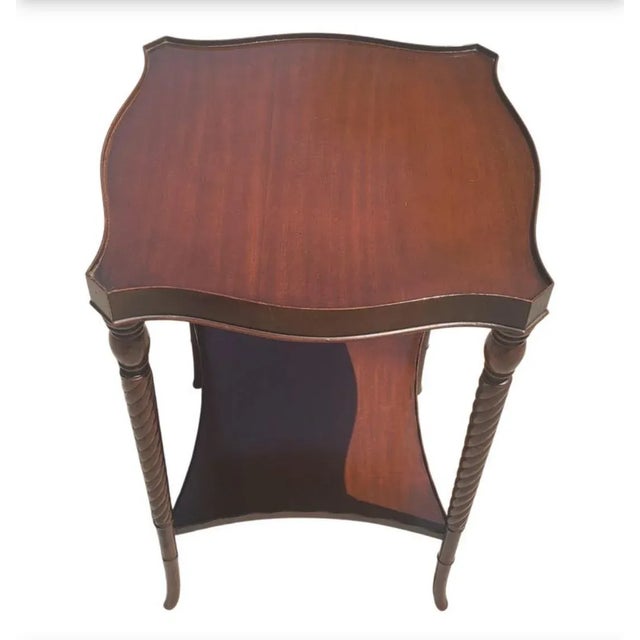 1960s Mid Century Federal Style Mahogany Two Tier Barley Twist Side Table For Sale - Image 5 of 7