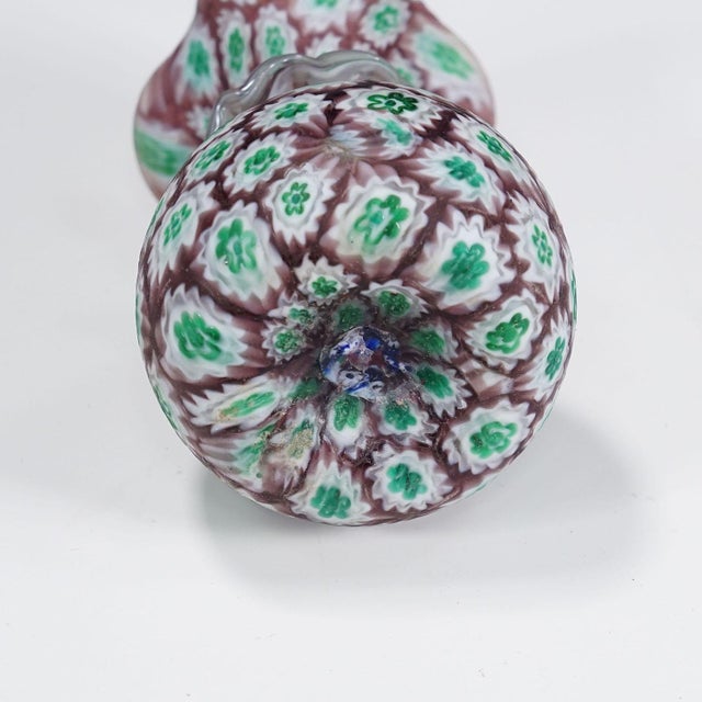 Antique Millefiori Vase Green and Brown With Rim, Fratelli Toso Murano Ca. 1920s For Sale - Image 6 of 6