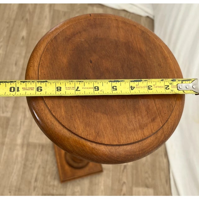 Wood Vintage Plant Stand Tall Table Barley Twist Pedestal Column Round Top Walnut For Sale - Image 7 of 9