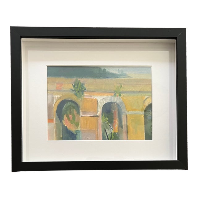 Vintage Gouache Painting "Aqueduct" For Sale