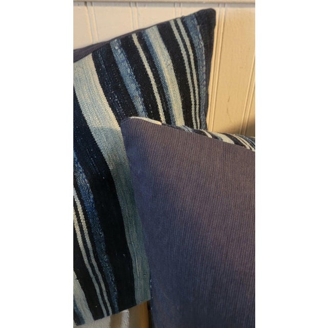 Late 19th Century Pair of Striped Linen Pillows For Sale - Image 5 of 5