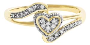 10K Yellow Gold Diamond Accent Filigree Heart Promise Ring (I-J Color, I3 Clarity) - Size 6