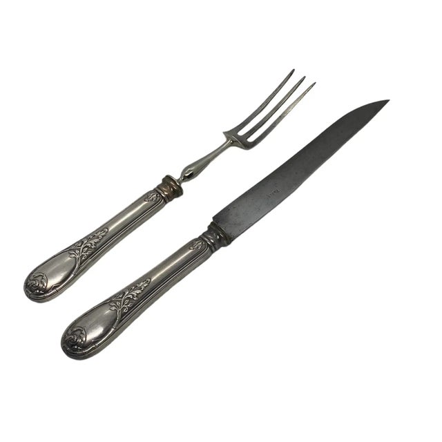 Early 20th Century French Paris Silverplate Two-Piece Carving Set With Green Storage Case For Sale - Image 4 of 12