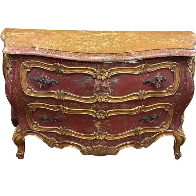 18th C Venetian Painted Marble Top Commode For Sale - Image 4 of 10