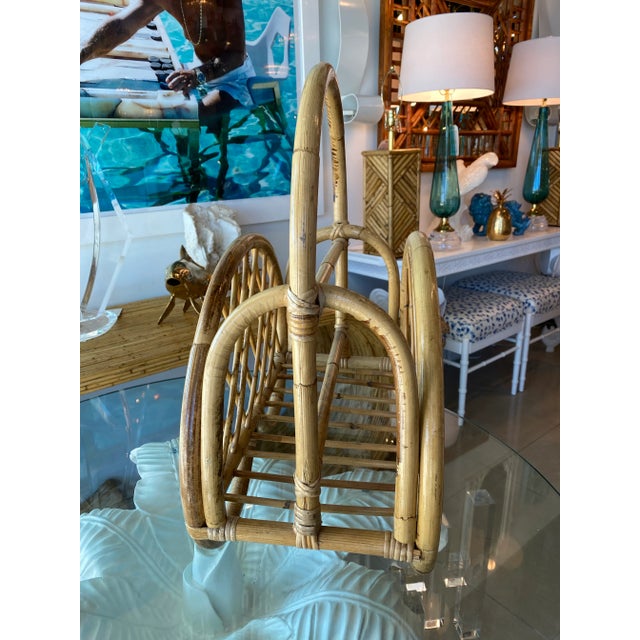 1970s Vintage Pretzel Rattan Bamboo Magazine Rack Holder For Sale - Image 5 of 9
