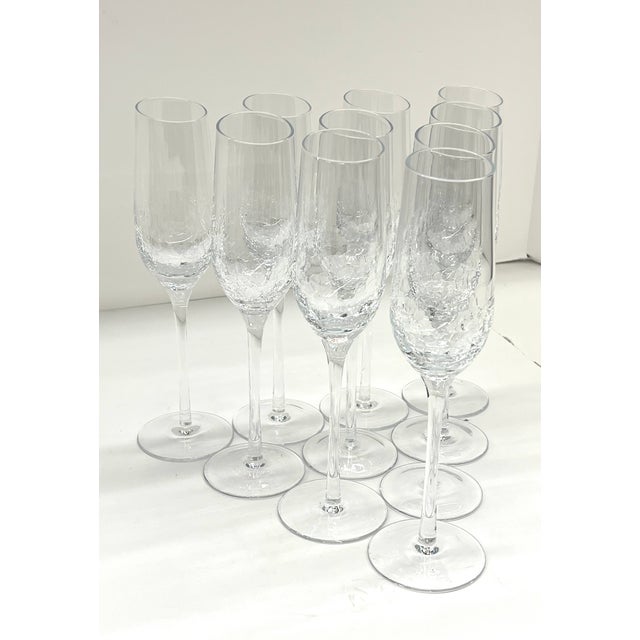 Mid 20th Century Stemware Set of 10 Beautiful Modern Champagne Flutes With Ice Crackle Effect For Sale - Image 13 of 18