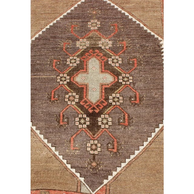 Colorful Vintage Turkish Runner With Diamond Medallions in Lt. Camel and Gray For Sale - Image 10 of 13
