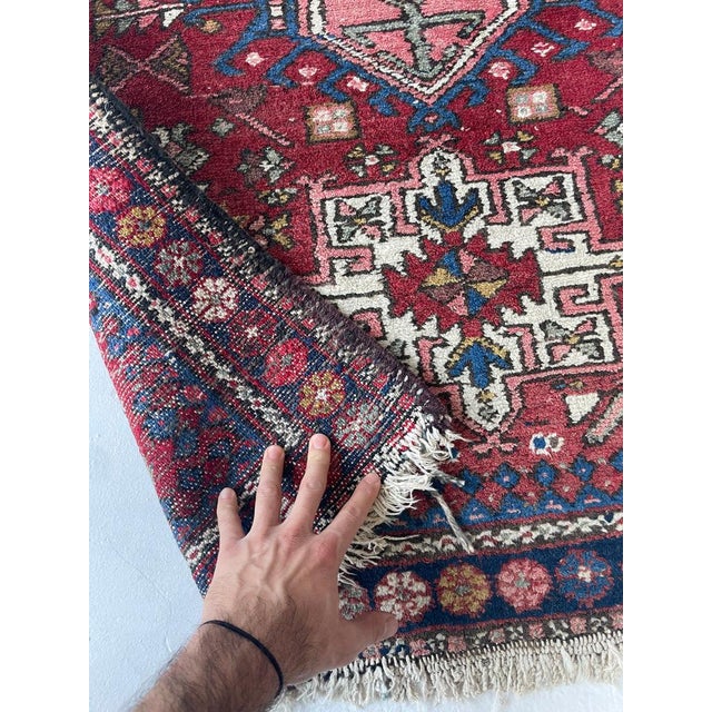 Vintage Persian Tribal Karaja 2 Toned Reds Rug 3.6 x 4.6 For Sale In Milwaukee - Image 6 of 6