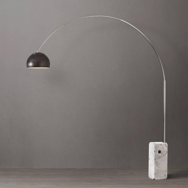 Overhead light without the ceiling work - a half-dome black nickel arc lamp in satin nickel and white marble, 95 inches of...