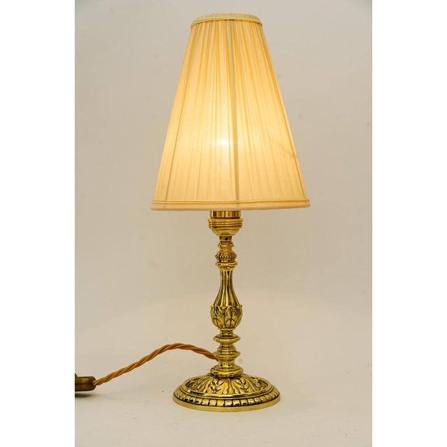 Historistic Brass Table Lamp with Fabric Shade, Vienna, Austria, 1890s For Sale - Image 9 of 13