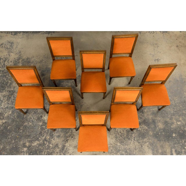 French French Louis XVI Style Maple Dining Chairs in Orange Chenille - Set of 8 For Sale - Image 3 of 18