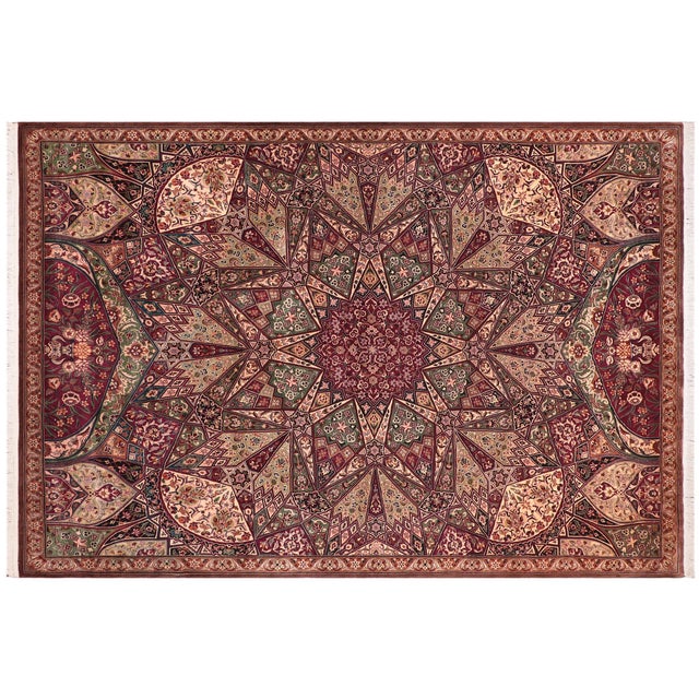 Red Mughal Art Inspired Pak-Persian Red/Brown Wool Rug - 9'1'' X 13'3'' For Sale - Image 8 of 9