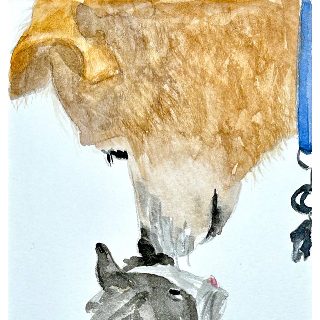 Figurative Original Watercolor Miniature Painting “Dog and Cat” For Sale - Image 3 of 4