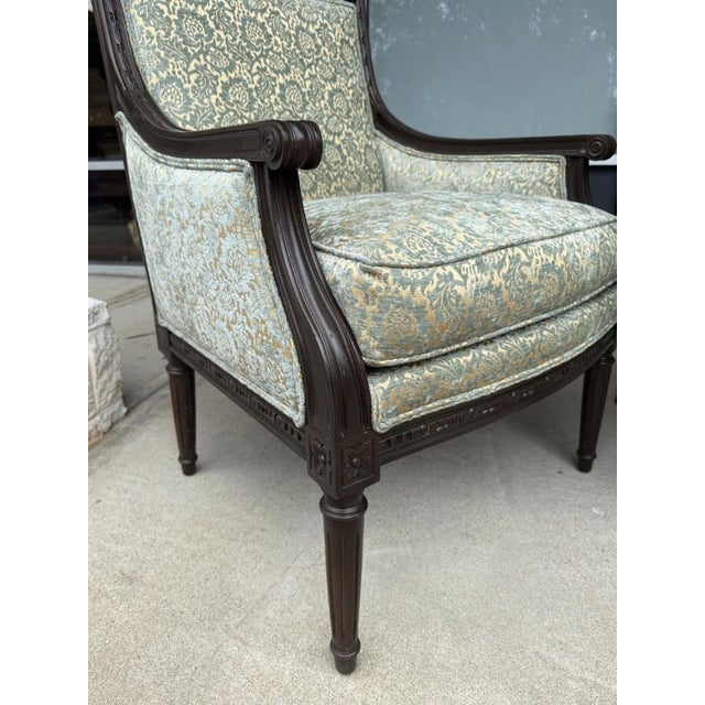 Pair of Ethan Allen Giselle Cut-Velvet Upholstered Bergère Chairs For Sale - Image 11 of 16