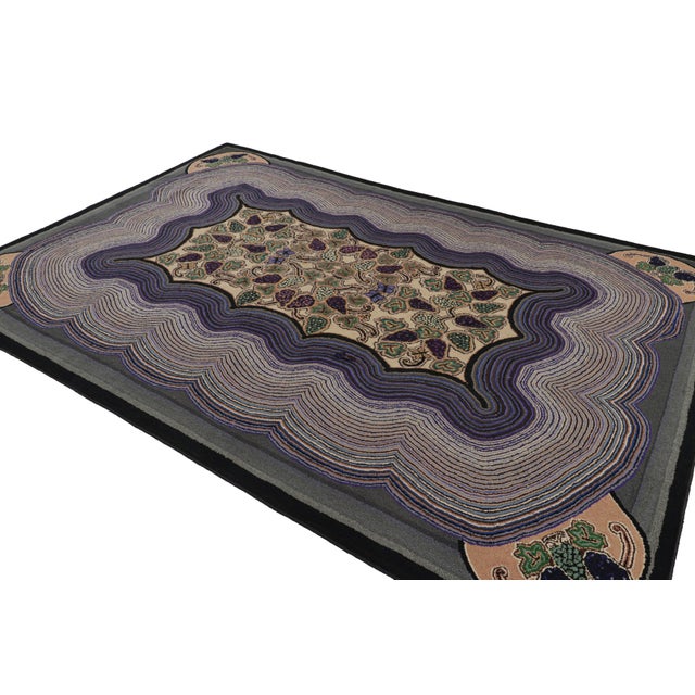 Rug & Kilim Antique Hooked Rug in Purple With Floral Patterns, From Rug & Kilim For Sale - Image 4 of 8