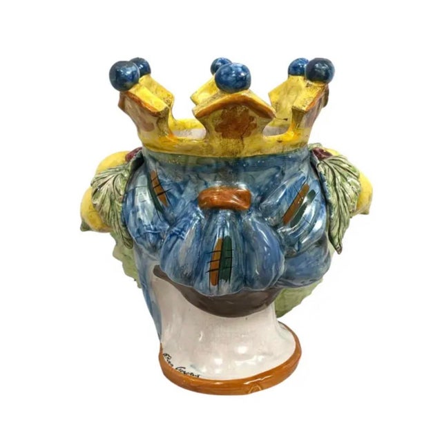 Baroque Vintage Italian Caltagirone Moor's Head Planter For Sale - Image 3 of 11