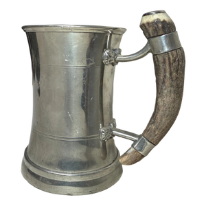 Vintage Handmade Polished Pewter Natural Stag Horn Glass Drinking Mug Stein Cup