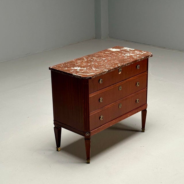 Gustavian, Louis XVI Style, Swedish Commode, Mahogany, Marble, Sweden, 1950s For Sale - Image 4 of 12