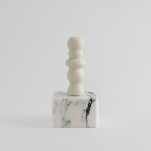 Mid-Century Modern Sculptural Postmodern Beeswax Pillar Candle No.02 in Alabaster White For Sale - Image 3 of 3