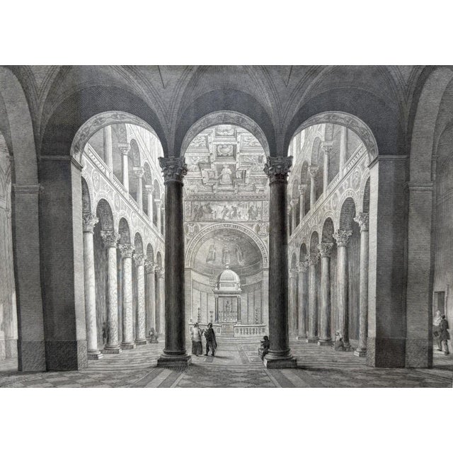 19th Century Engraving of the Basilica of Saint Agnes Outside the Walls in Rome For Sale - Image 4 of 14