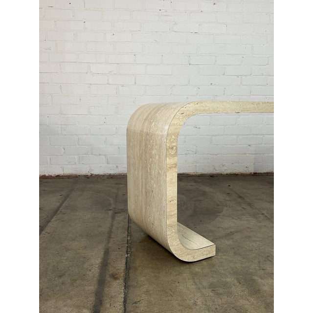 1990s Faux Travertine Scroll Console Table For Sale - Image 12 of 12
