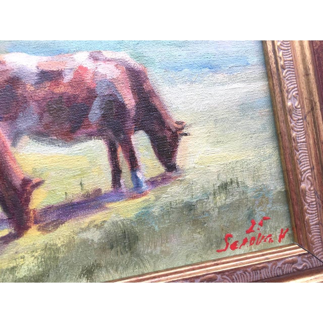 Contemporary Framed Original Painting Landscape With Cows by Artist Valeriya Serova For Sale - Image 3 of 8