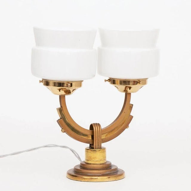 French Art Deco Twin Branch Modernist Table Lamp, 1930s For Sale - Image 9 of 9