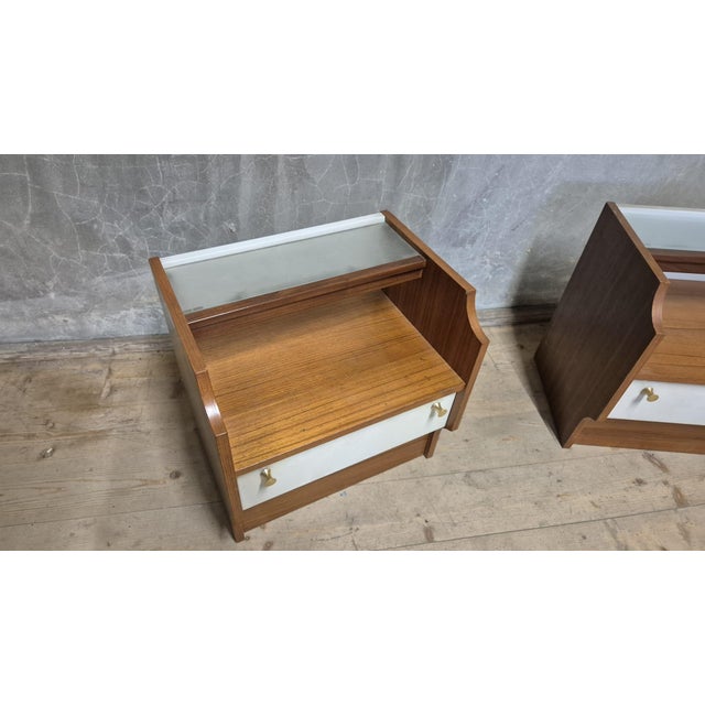 Wood Vintage Bedside Tables, Czechoslovakia, 1940s, Set of 2 For Sale - Image 7 of 12